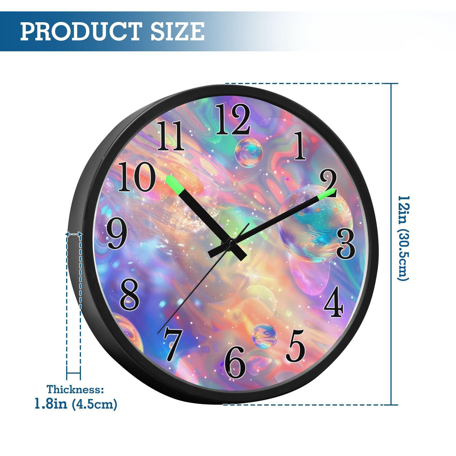 Mnsruu Reloj de pared luminoso con diseño holográfico de galaxia rosa, funciona con pilas, reloj silencioso que brilla en la oscuridad, para sala de estar, cocina, 30,5 cm
