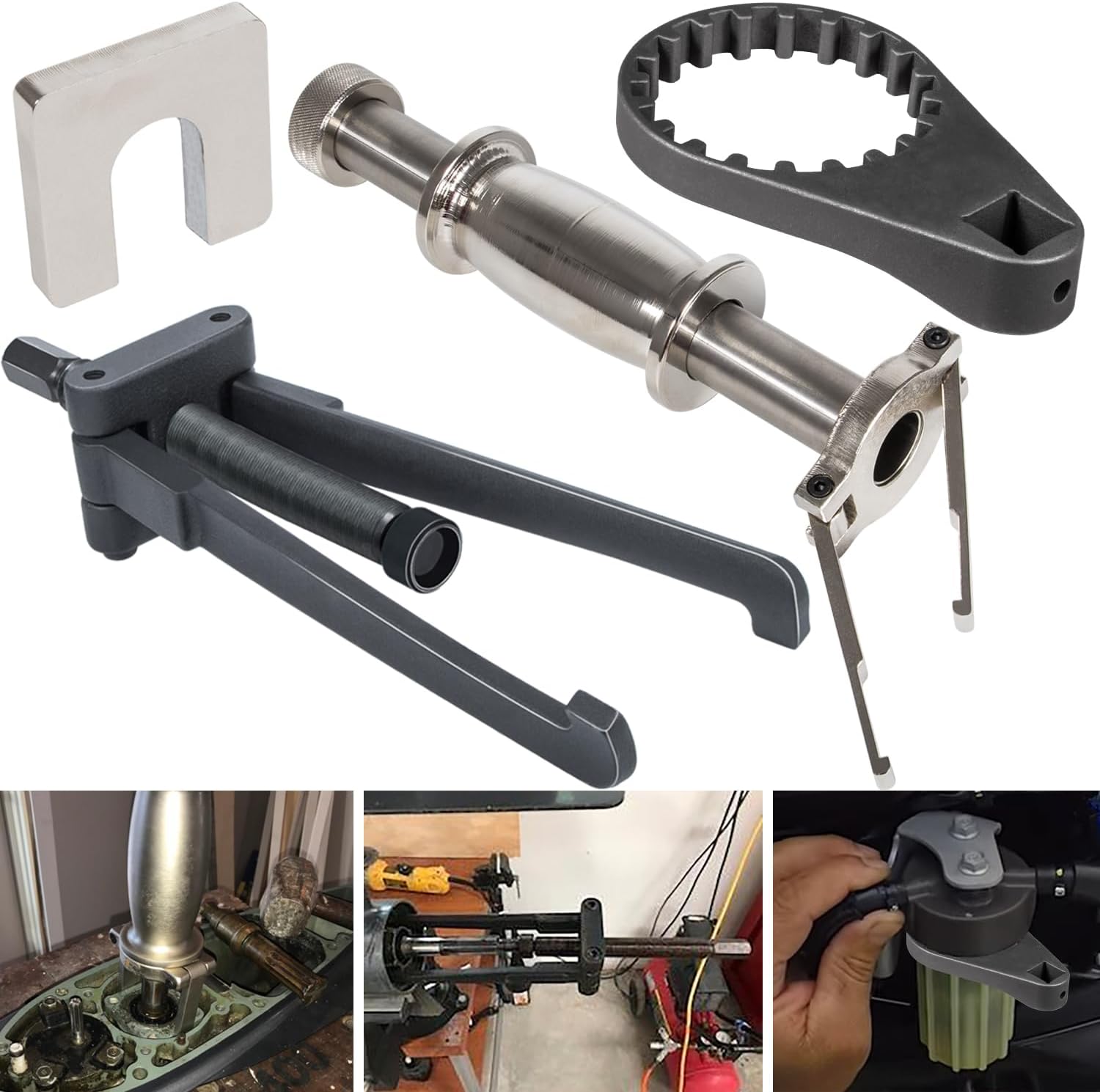 Camoo 3 PCS Lower Bearing Carrier Puller, Upper Bearing Carrier Puller & Fuel Filter Water Separator Wrench for Yamaha, Johnson, Evinrude, Mercury, Honda, Mercruiser Outboard Tool