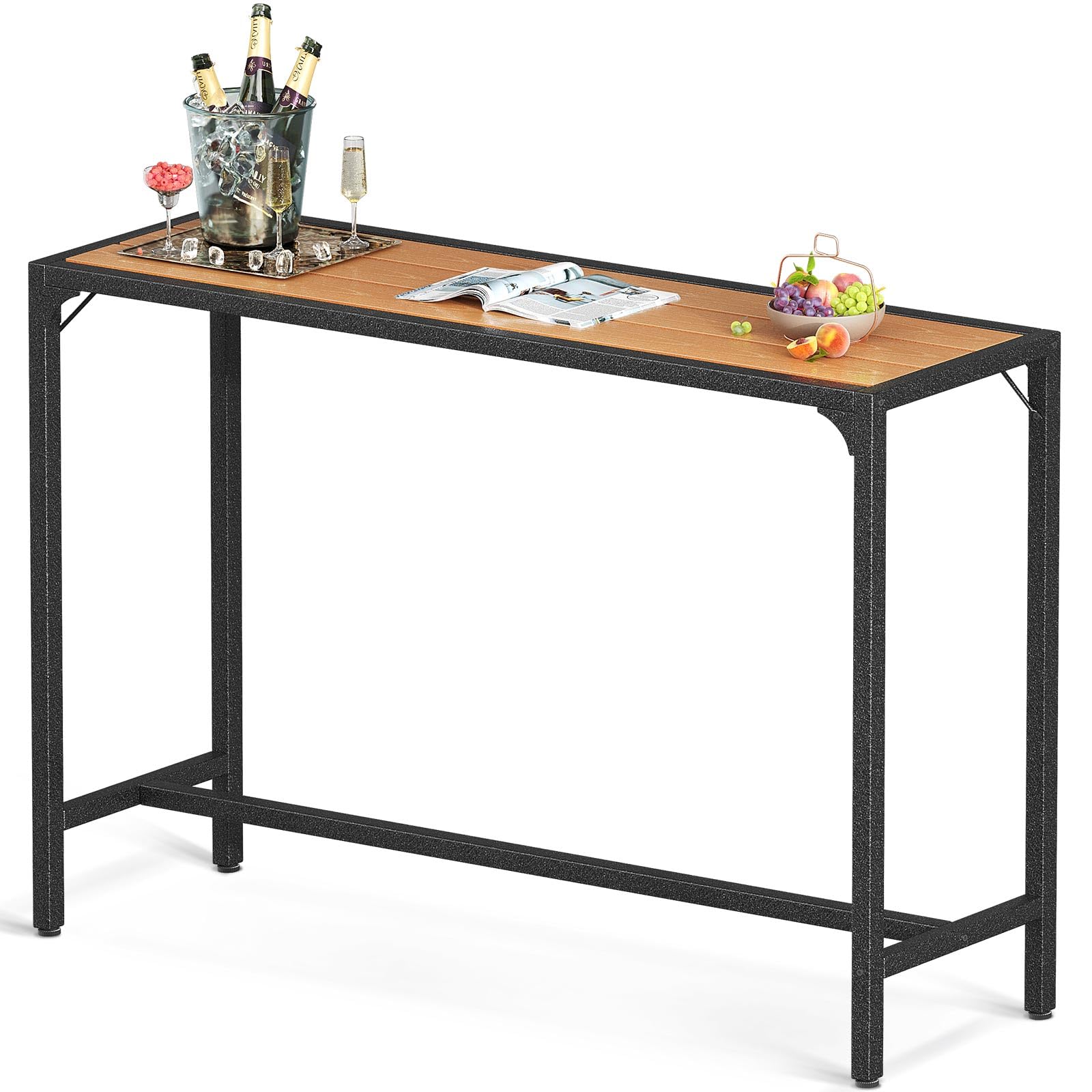 47 Inch Outdoor Bar Table, Hot Tub Table, Patio Counter Bar Height Table with Weather Resistant Waterproof Top for Garden, Yard, Balcony, Poolside, Indoor (Yellow Teak)