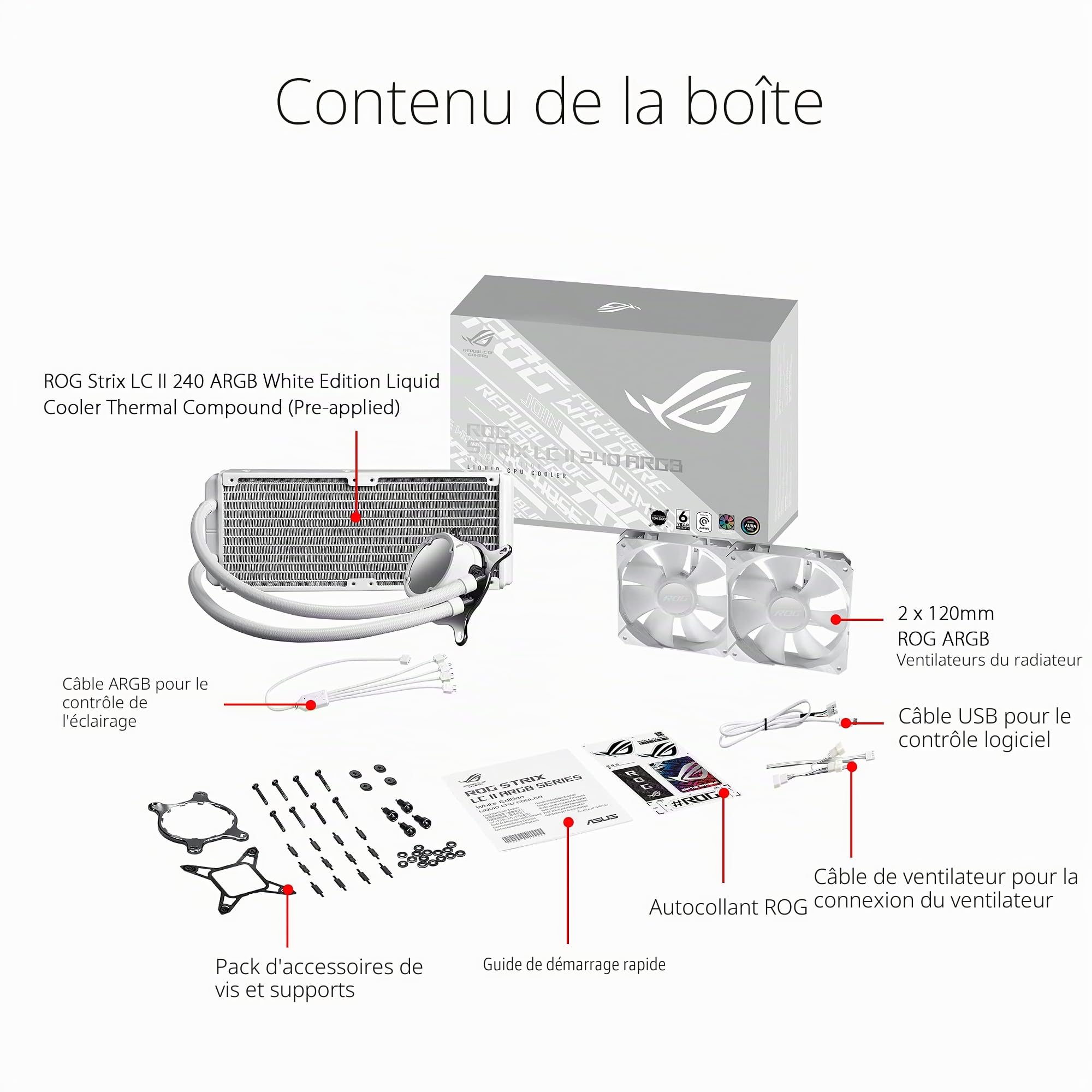 ASUS ROG Strix LC 240 ARGB - Refroidisseur CPU tout-en-un avec Aura Sync, prend en charge Intel LGA 1700/1200/1150/1151/1152/1155/1156/2011/2011-3/2066 et AMD AM4/TR4, deux ventilateurs RVB