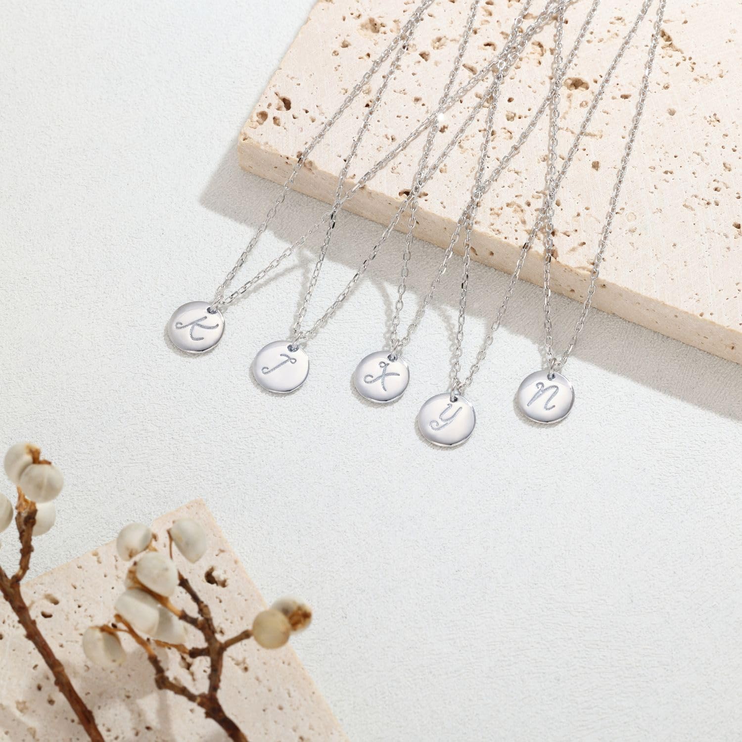 Initial Necklaces for Women 925 Sterling Silver Necklaces Dainty Letter Round Coin Disc Pendant Gold Silver Necklace Trendy Jewelry - Image 6