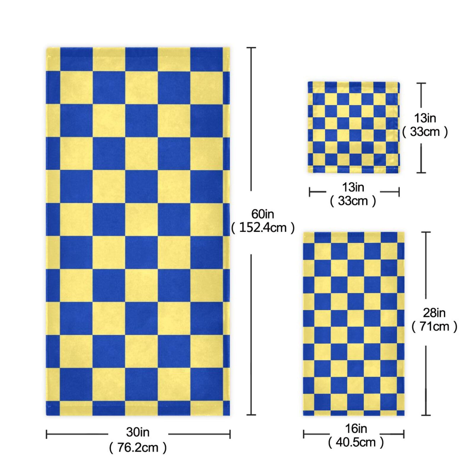 Set di 3 asciugamani per il viso in microfibra a quadri gialli e blu, 1 asciugamano da bagno, 1 asciugamano per le mani, 1 panno per la casa, cucina e famiglia