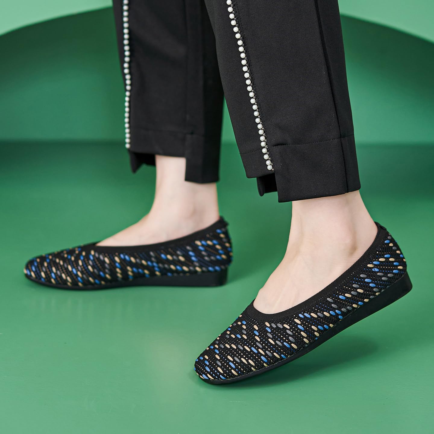 Damskie dzianinowe baleriny siateczkowe buty na co dzień, Czarny, 39.5 EU