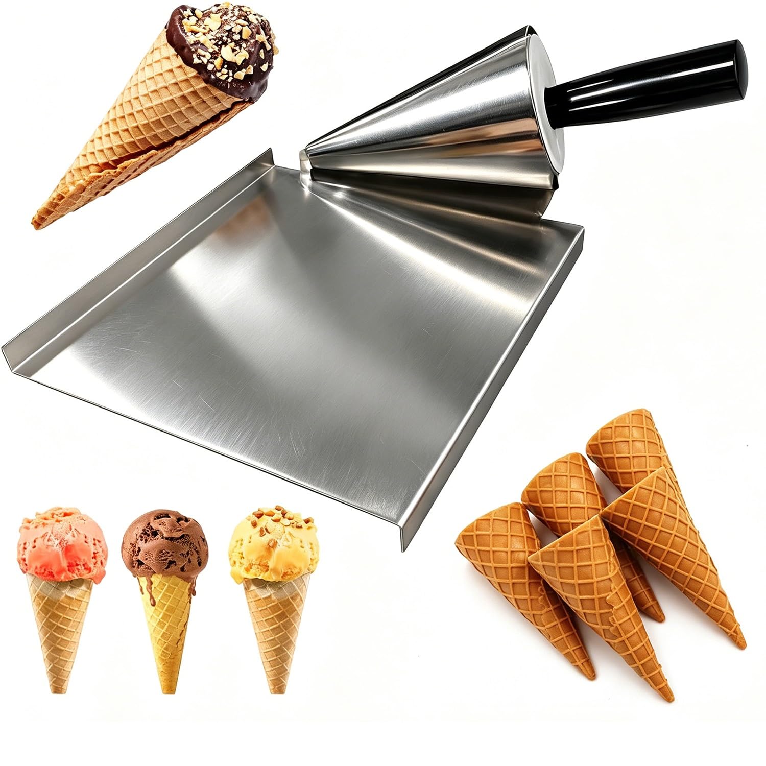 Molde Para Conos De Helado, Herramienta Para Dar Forma a Los Conos De Gofre | Con Base De Acero Inoxidable, Para Hacer Rollitos De Huevo Crujientes Y Tartaletas De Hojaldre(L)
