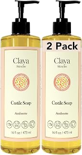 Ambrette Liquid Castile Soap – Organic Ingredients, Biodegradable, Gentle for Sensitive Skin and Versatile Use (2 Pack of 16 fl oz (Pump Cap))