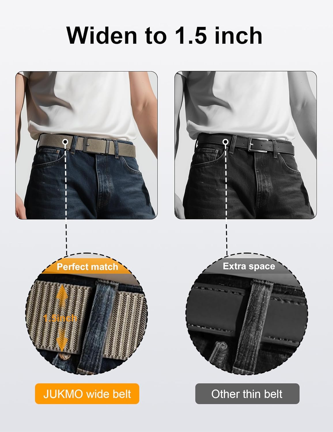 JUKMO Men's 1.5" Ratchet Belt - No Hole Adjustable Pin-Look Buckle for Jeans & Chinos | Trim-to-Fit Nylon Webbing - Image 8