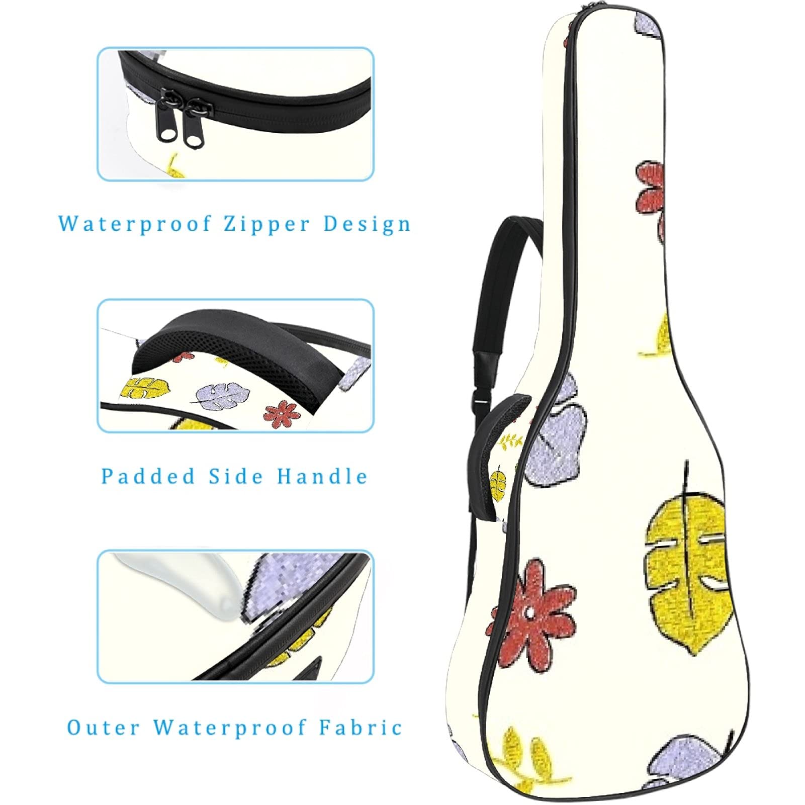 Housse pour guitare acoustique avec poche rembourrée de 1,1 cm d'épaisseur et imperméable en tissu Oxford avec poignée et bandoulière