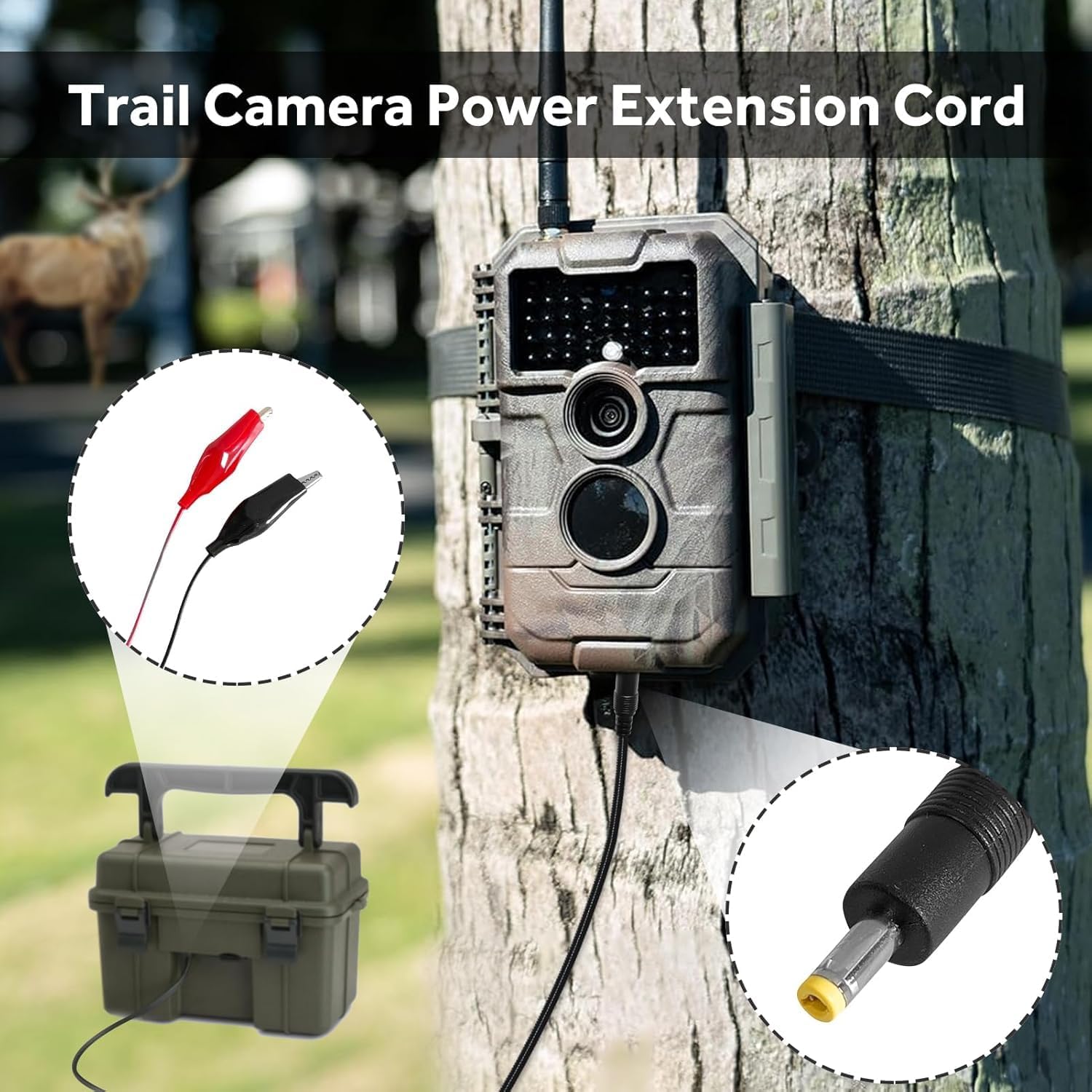 2 Pcs Durable Chew-Resistant Power Cable for Trail & Game Cameras, Compatible with Tactacam Reveal X, Wise Eye, Covert, Snyper - 4.0x1.7mm DC Plug, 79" image 2