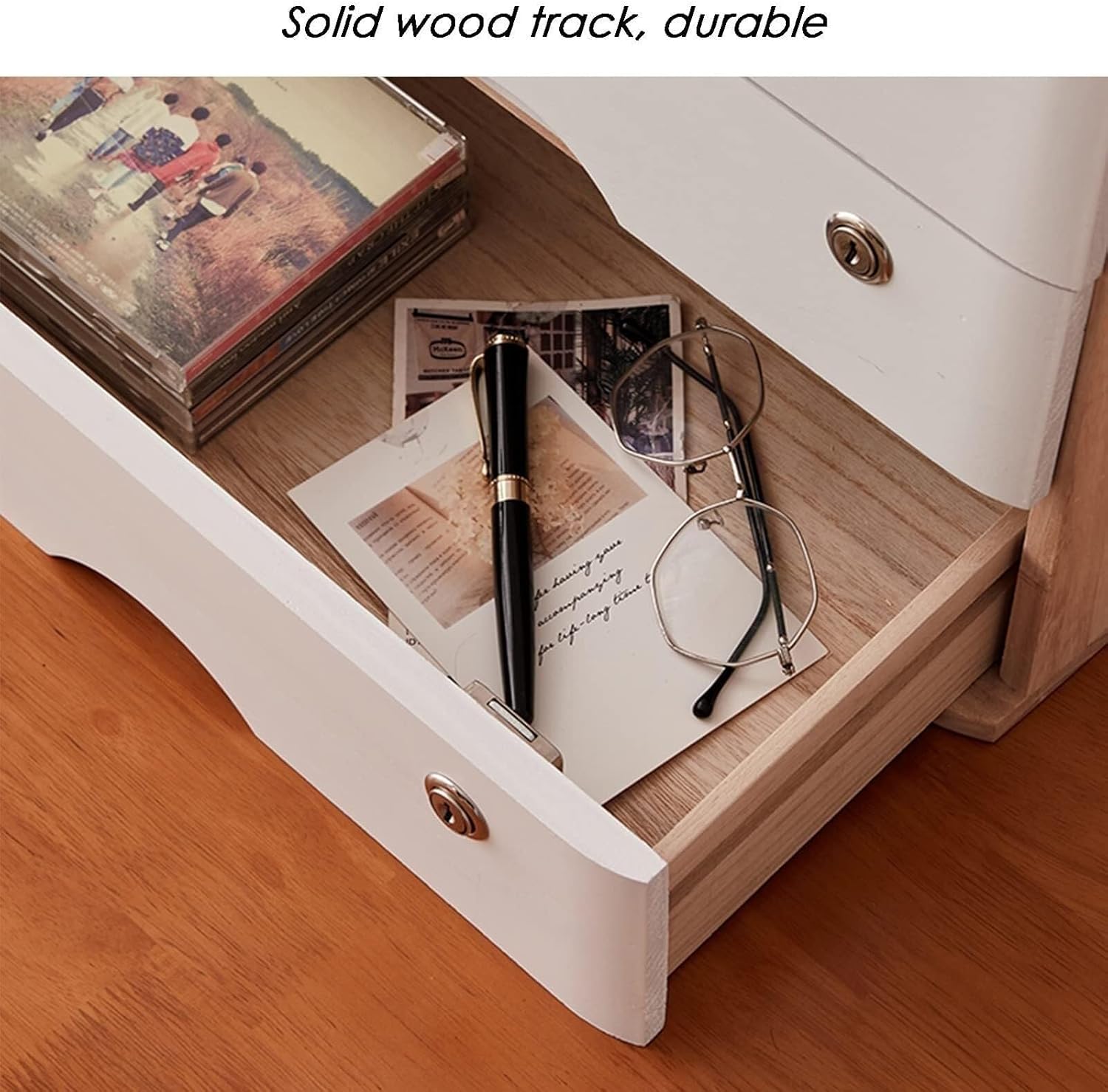 Jiiporegj Wooden Desktop Storage Box with Drawers - Sturdy File Cabinet Lockable Monitor Riser Chest of for Home/Office,a-4 Drawer(c,3 Drawer) A 3 Drawer