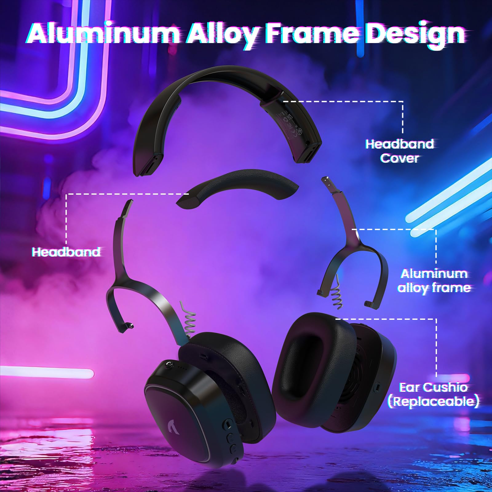 ATTACK SHARK G800 Cuffie Gaming Wireless, Batteria 1000 mAh, Microfono Rimovibile, Telaio in Alluminio, Audio Surround 3D, Latenza 20 ms, Driver 50 mm, 3 Modalità 2.4G/Bluetooth/Cablata