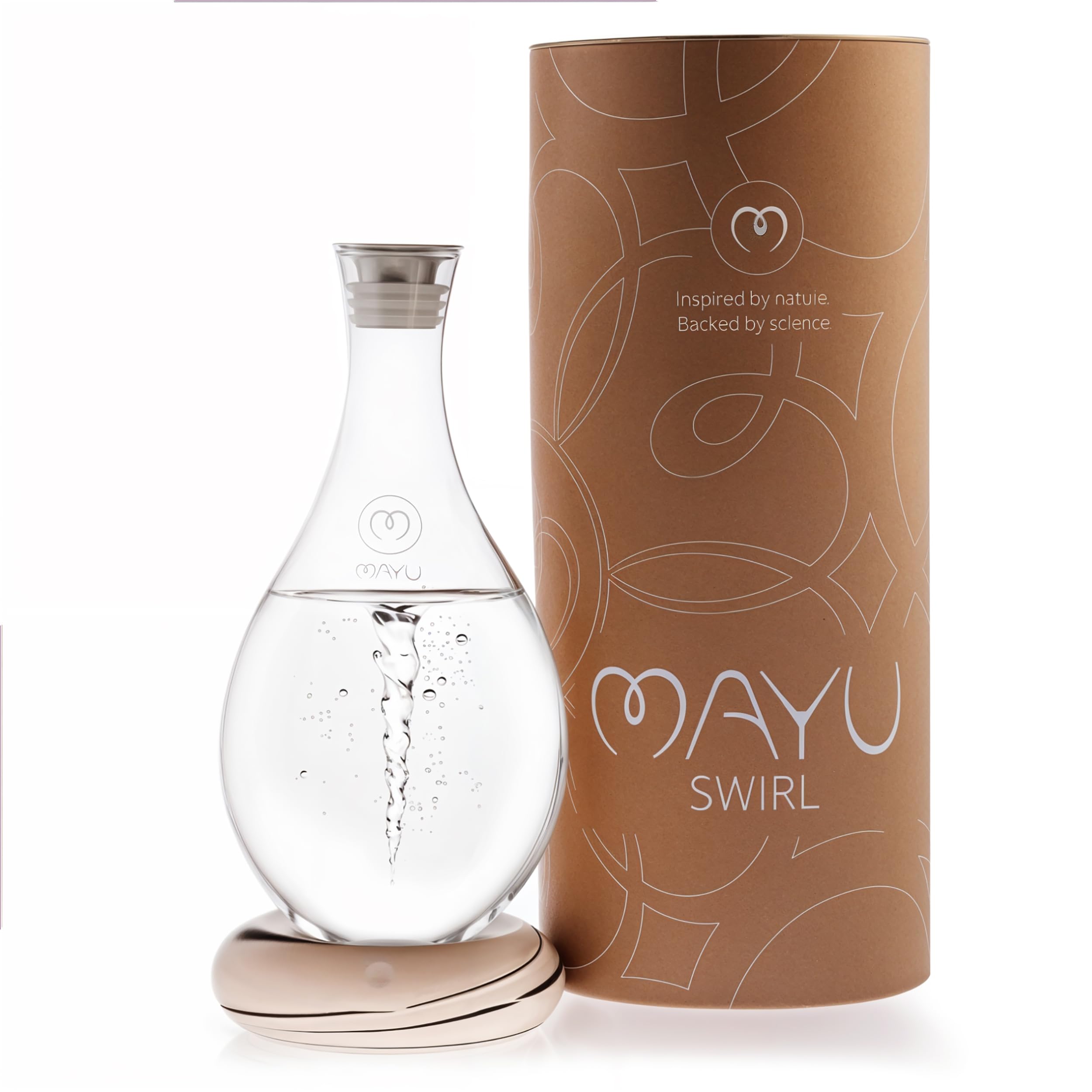 MAYU Water Swirl Wasserkaraffe, Borosilikatglas, 1,5 L, Earth | Natürliche Wirbelbewegung, handgefertigter Porzellanfuß, mit Deckel, ideal für Trinkwasser, spülmaschinenfest