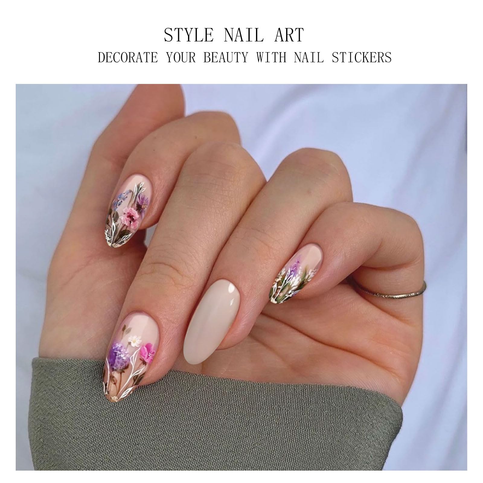 JMEOWIO Gel Nail Stickers Flower Semi Cured Gel Nail Strips Wraps UV/LED Nails Art Design Decoration Accessories - Image 2