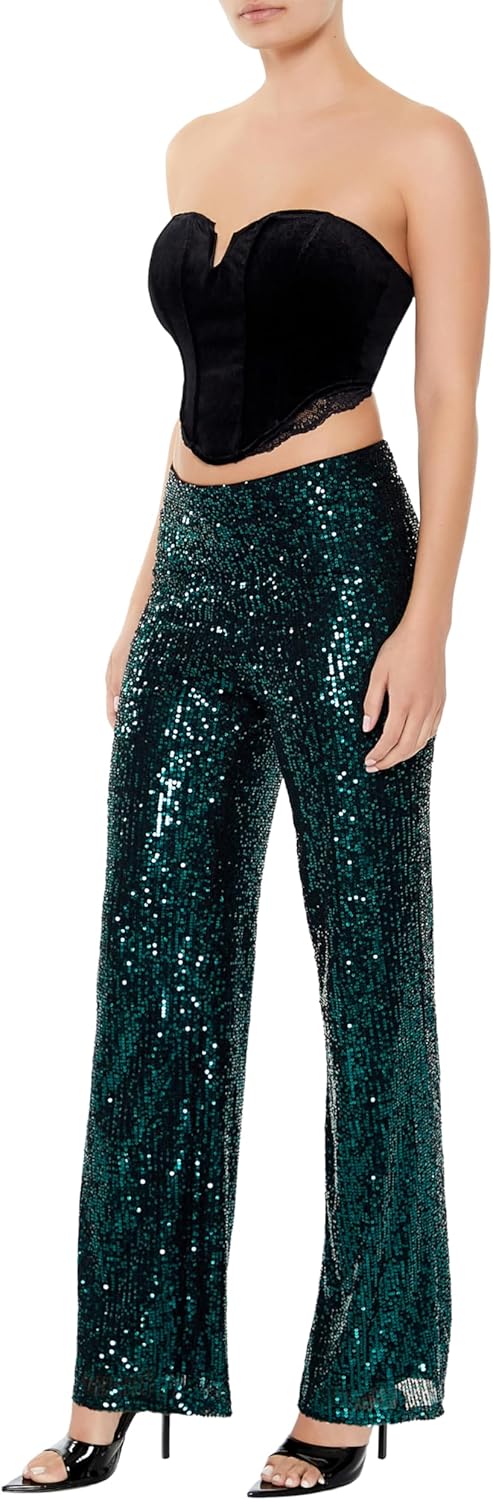 Forever 21 Womens Sequin High-Rise Wide-Leg Pants - Image 3