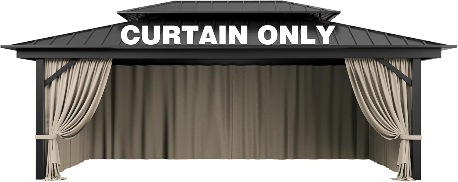 outdoor gazebo curtain replacement universal 4-panel sidewalls 12' x 20',outdoor patio waterproof privacy curtain with double zipper for patio, canopy, garden, and backyard (curtain only) 240"w x 144"l (pack of 4) cream