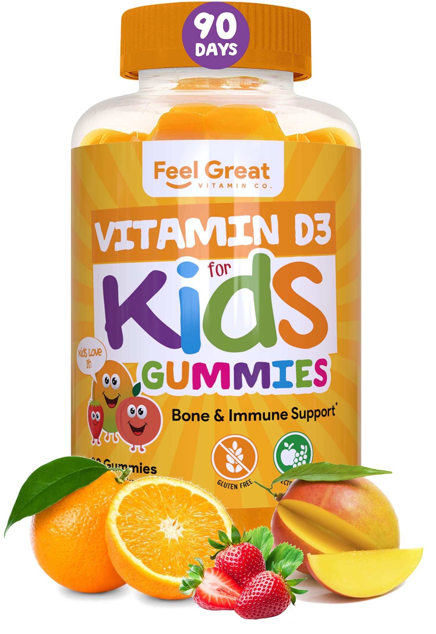 Kids Vitamin D Gummies (3 Month Supply) by Feel Great Vitamin Co Vitamin D3 for Kids (1000 IU