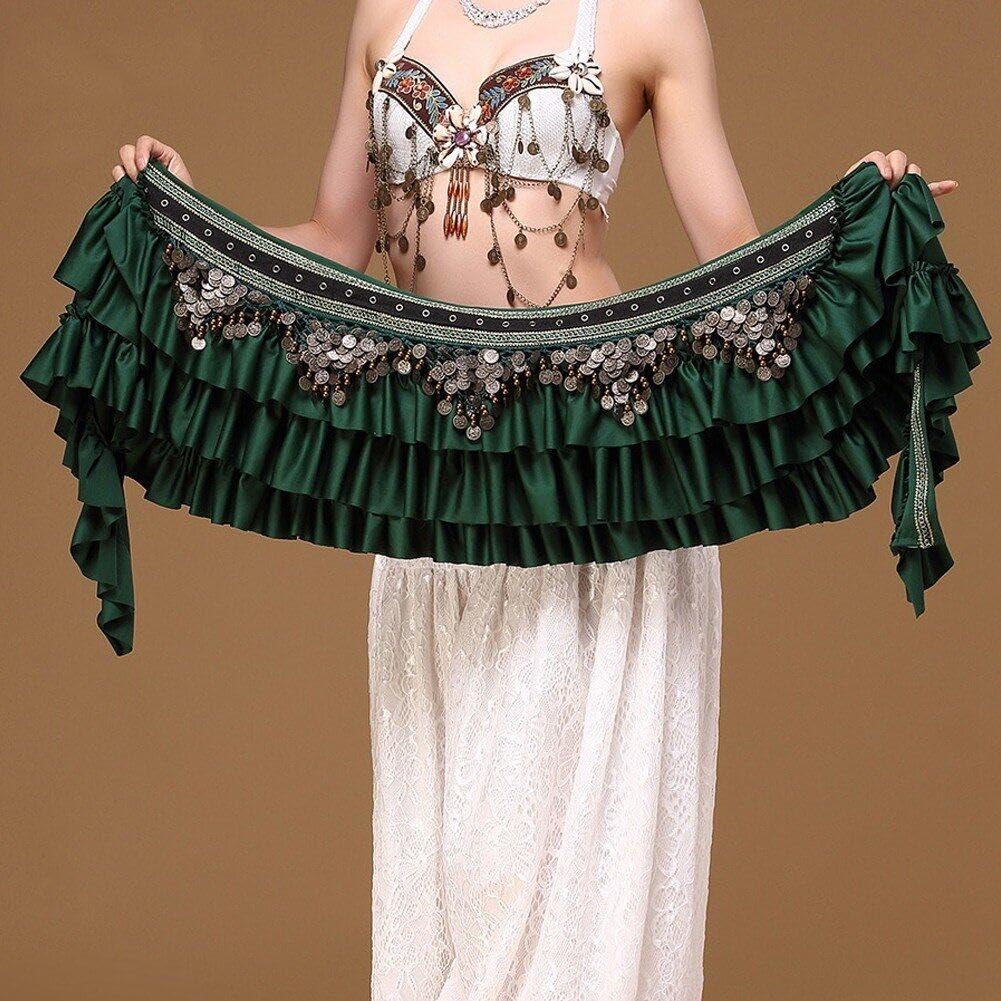 Sciarpa All'anca di Danza del Ventre in Raso retrò Gonna di Danza del Ventre Bling Cintura Avvolgente di Danza del Ventre con Moneta di Rame Pendente per