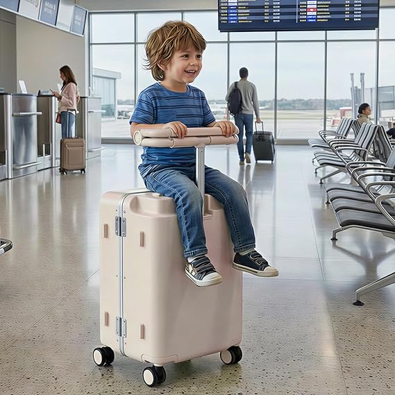 20 Carry On Suitcase with Seat and Cup Holder - Beige