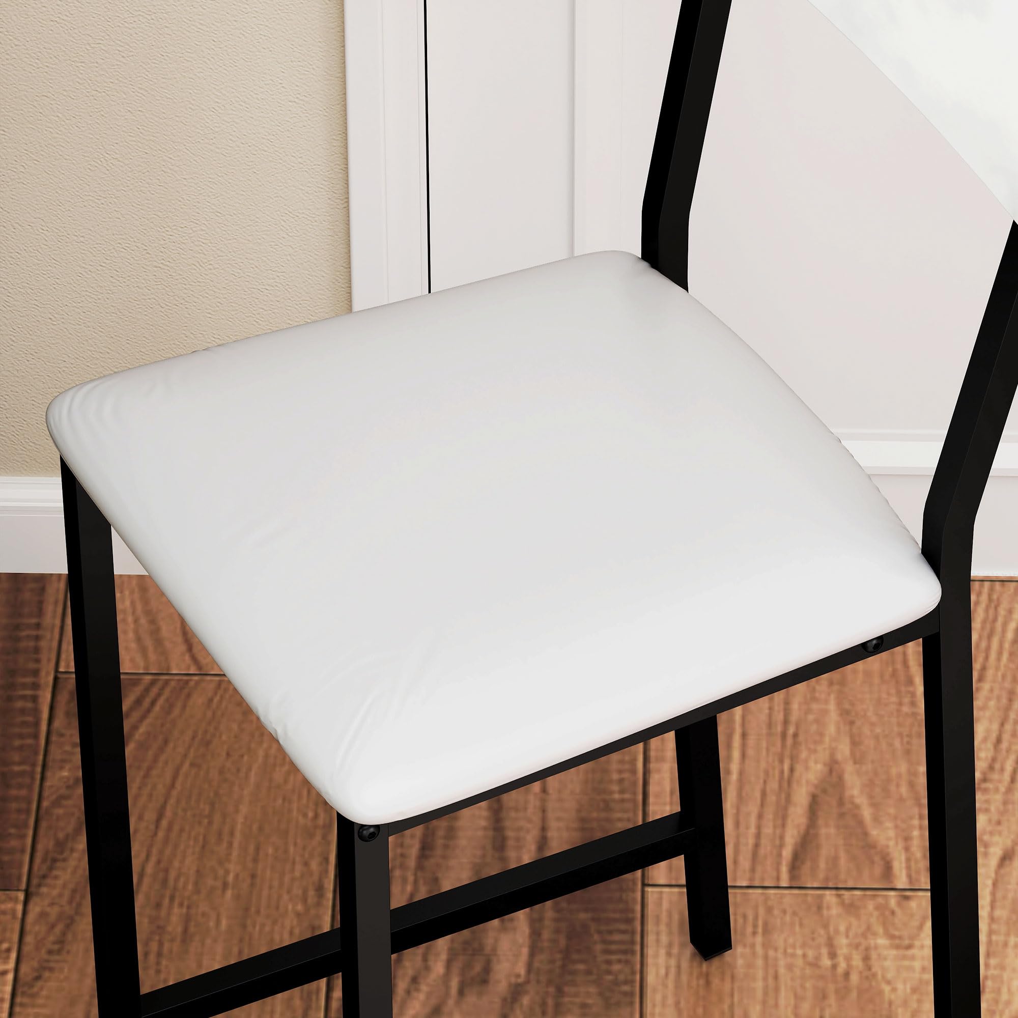 HOMCOM Ensemble Table de Bar avec tabourets, Table à Manger Debout avec 2 chaises de Bar, abattant Pliant, casiers à vin, Porte-Verres, étagères Ouvertes et Repose-Pieds, Effet marbre Blanc