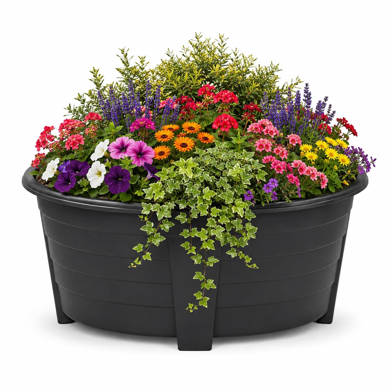 ORYNTO 1x 55CM Large Oval Plant Pots Plant Pots Outdoor Planters Outdoor Plastic Garden Flower Pot Indoor&Outdoor Raised Trough Planter Herb Box with DIY Drainage Holes for Flowers Herbs Plants, Black — image 1