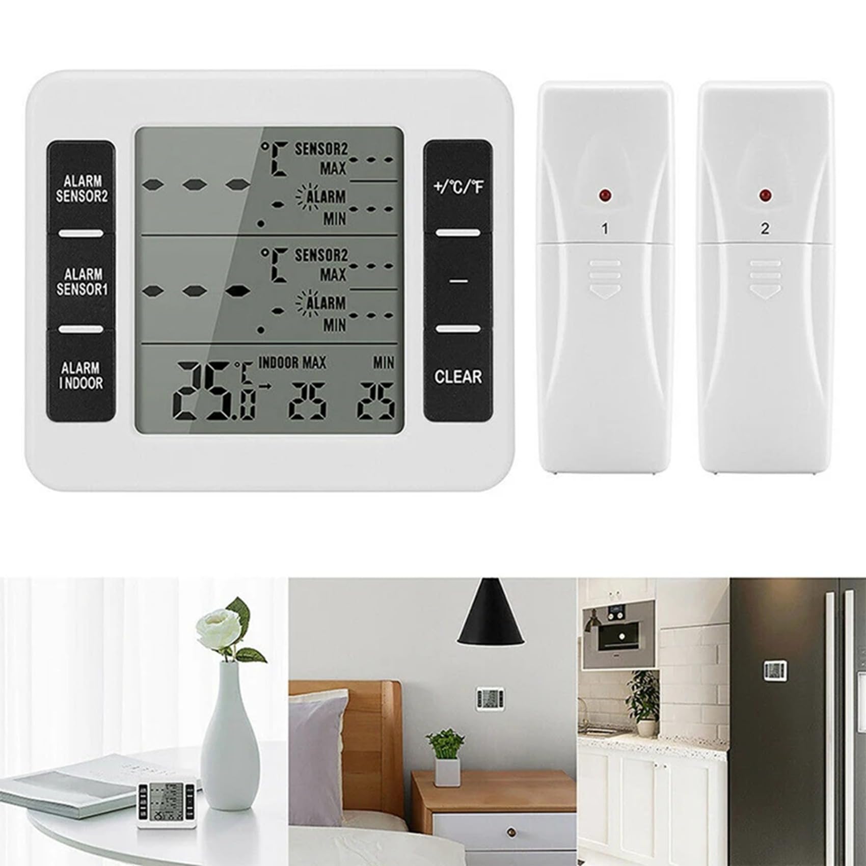 2 Set Termometro Wireless per Congelatore 2 Sensori Remoti Allarme Termometro per Frigorifero A Bassa Temperatura