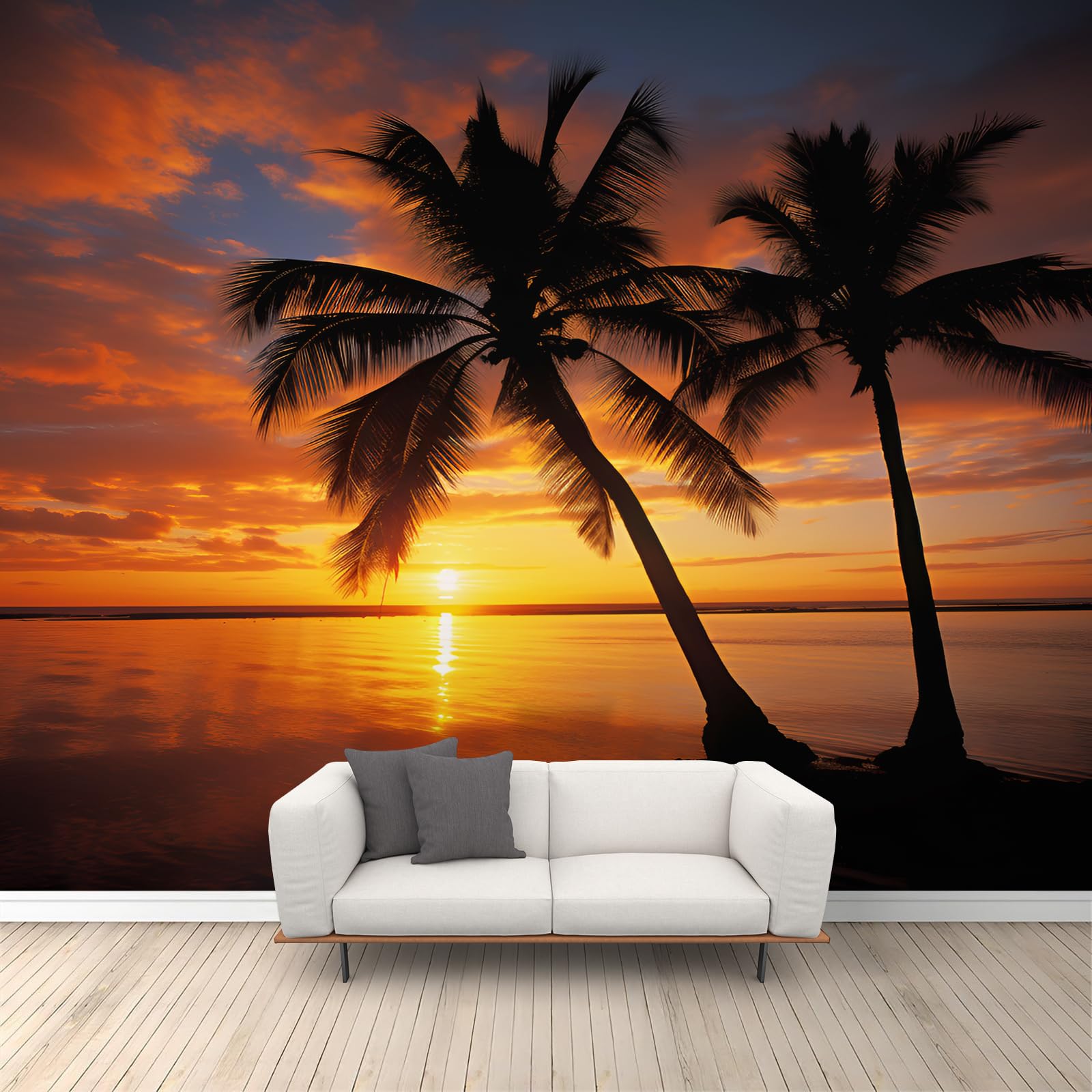 Qdjkbl Women's Coconut Tree Sunset Beach Mural Wallpaper Tropical Sunset Mural Ocean Beach Wall Murals Ocean Landscape Wallpaper For Living Room Bedroom Office 365 X 254 Cm