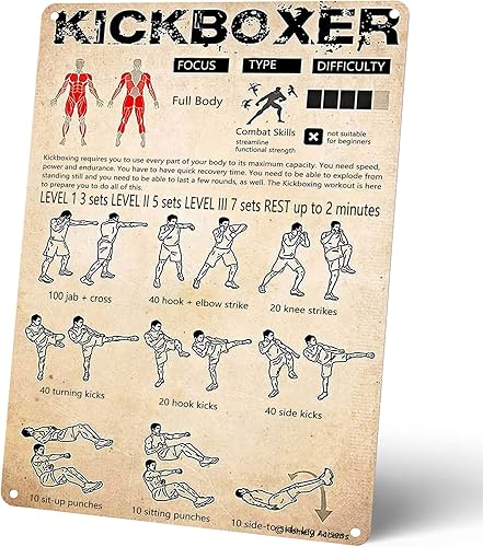 Homely Accents Carteles metálicos geniales de Kickboxer Knowledge, póster de lata de guía de boxeo vintage, decoración de pared retro para gimnasio,