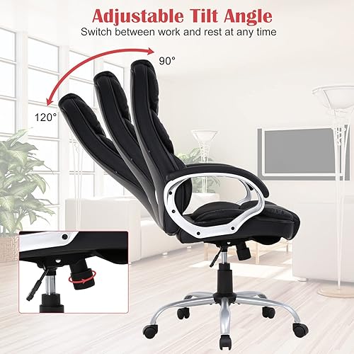 Miniatura 3 de Silla de oficina ejecutiva de piel sintética con soporte lumbar, moderna silla de escritorio ergonómica ajustable con respaldo alto para oficina en