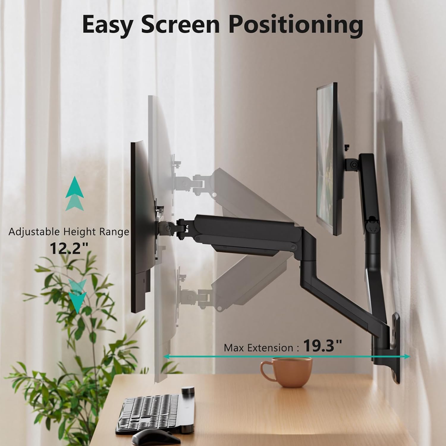 WALI Dual Monitor Wall Mount for 17 to 32 inch Screens, Monitor Wall Mounts for 2 Monitors, Holds up to 22 lbs, Fully Adjustable Monitor Arm,75x75/100x100 VESA Wall Mount (GSWM002), Black