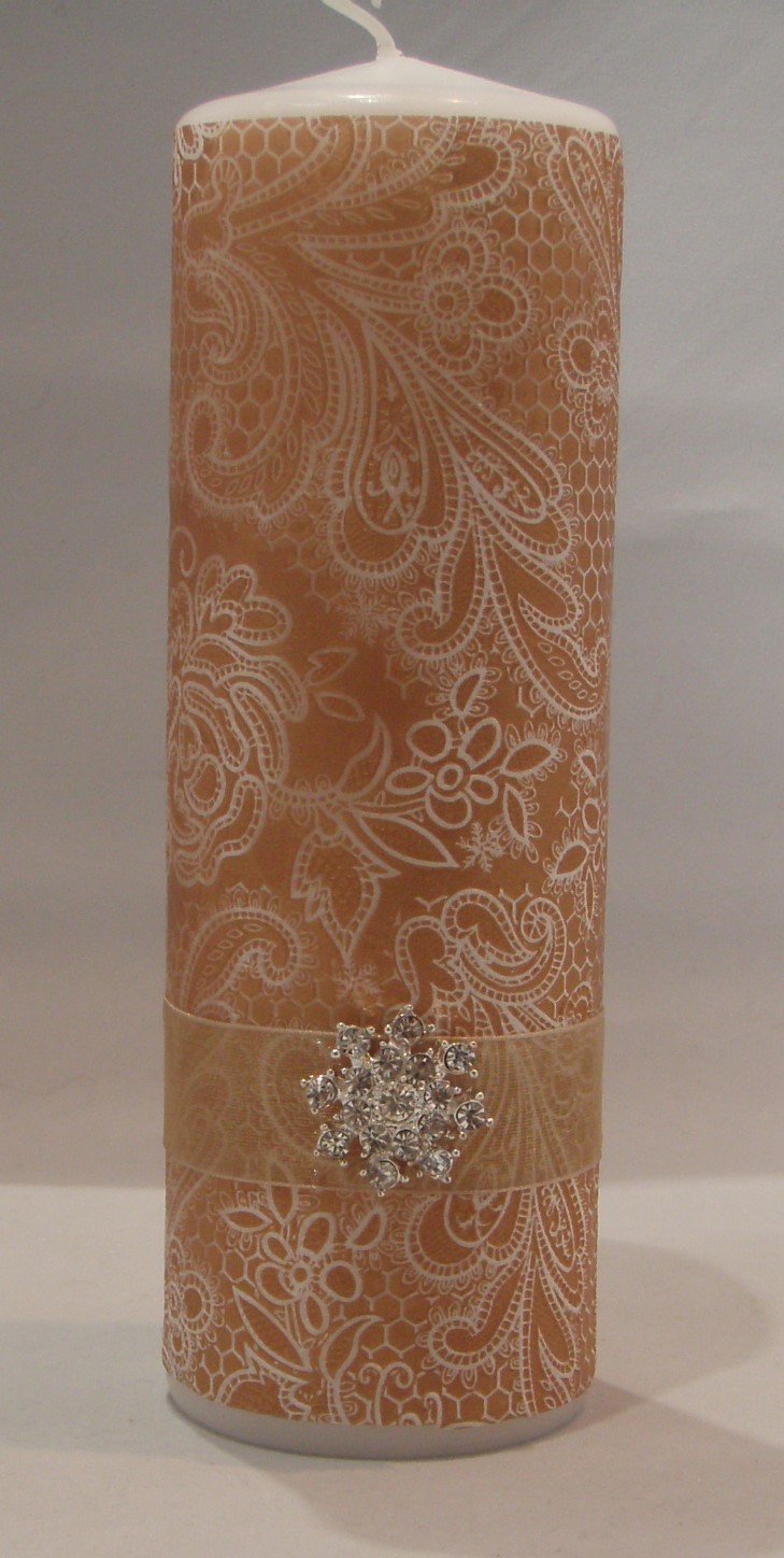 Elegant Gold White Embossed Handmade Candle