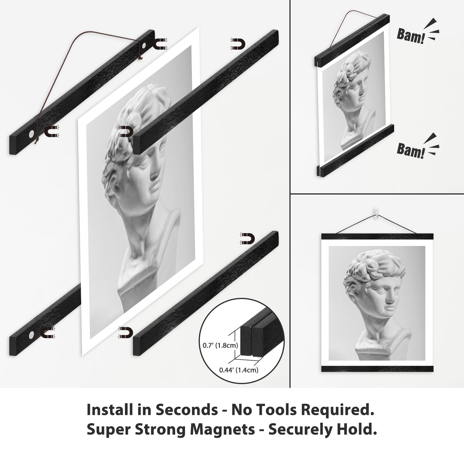Cornice magnetica per poster, 61 x 91 cm, 61 x 76 cm, 61 x 76 cm, 61 x 81 cm, poster musicali di film, arte da parete, cornici in legno nero per grandi tele con mappe a diamante, decorazione per