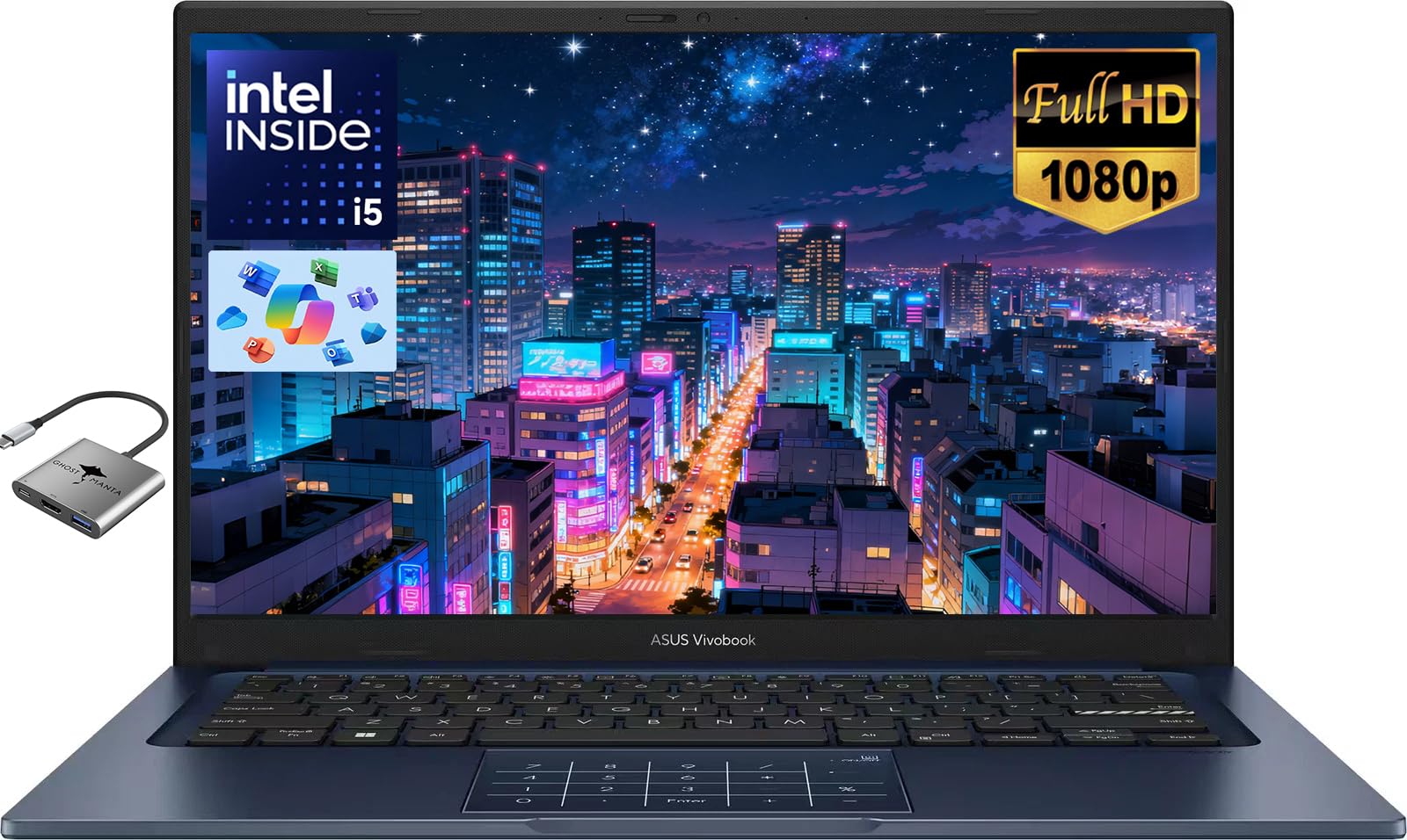 ASUS Vivobook 14" FHD Laptop for Student Business Home School, Intel 10-Core i5-1334U, 24GB RAM 1TB SSD, Numeric Keypad, Private Webcam, Windows 11