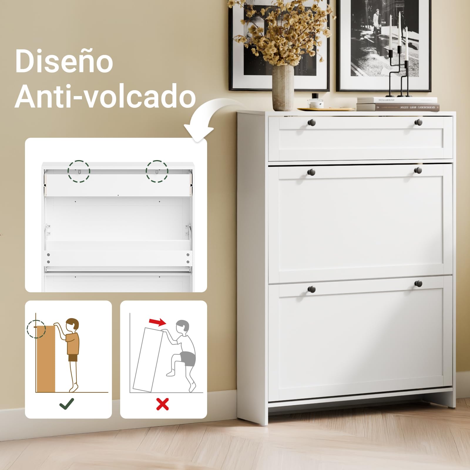 SoBuy Zapatero Entrada Recibidor Mueble Zapatero Blanco de Almacenaje con Cajone y 2 Puertas, Diseño Compacto para 8 Pares de Zapatos, Material Duradero, Instalación Fácil, 80 x 19 x 107cm, FSR207-W