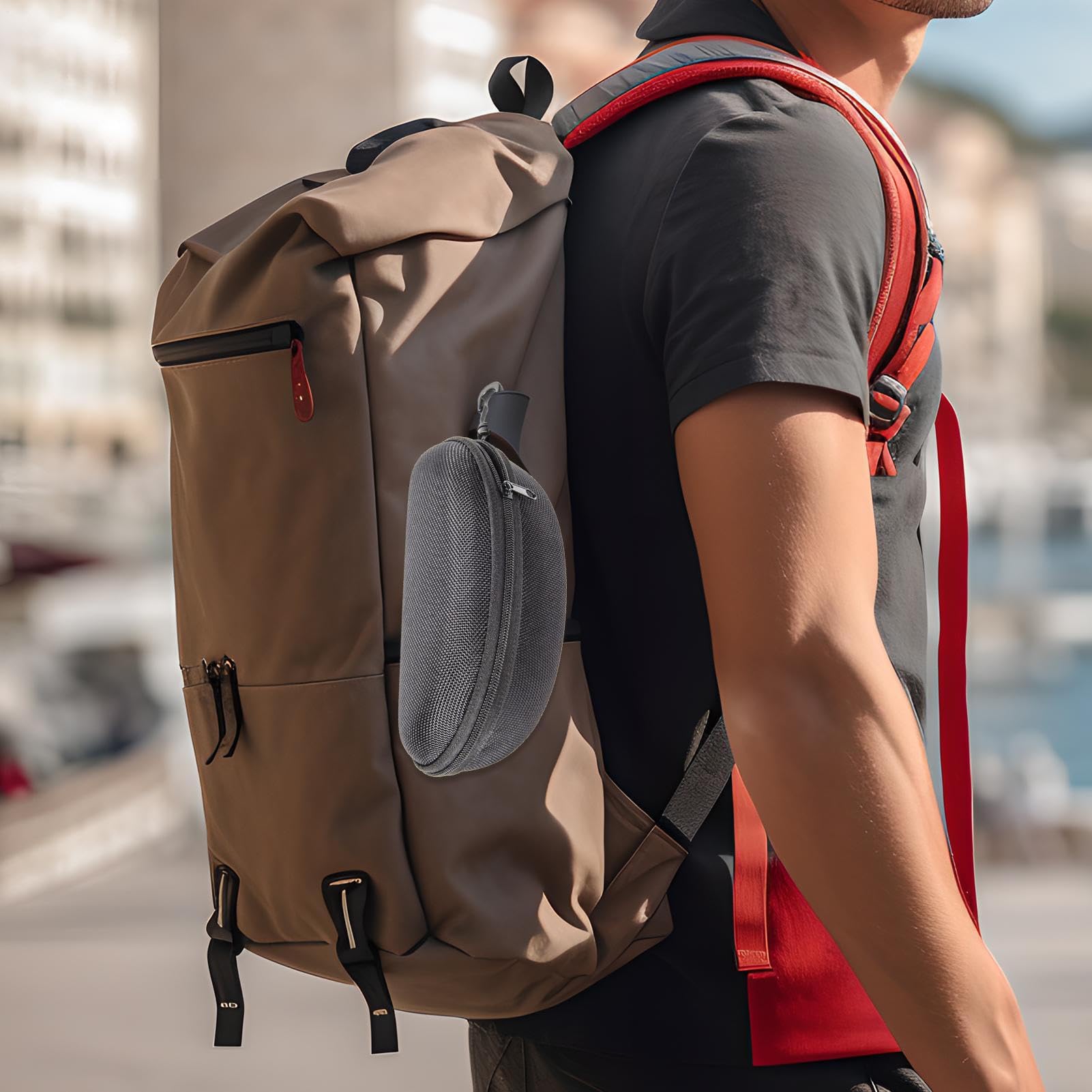 Generico Astuccio Occhiali - Rigida in EVA per Occhiali da Sole - Gancio per Cintura con Rivestimento in Feltro, Portaocchiali Impermeabile e Unisex per Ciclismo Campeggio Viaggio