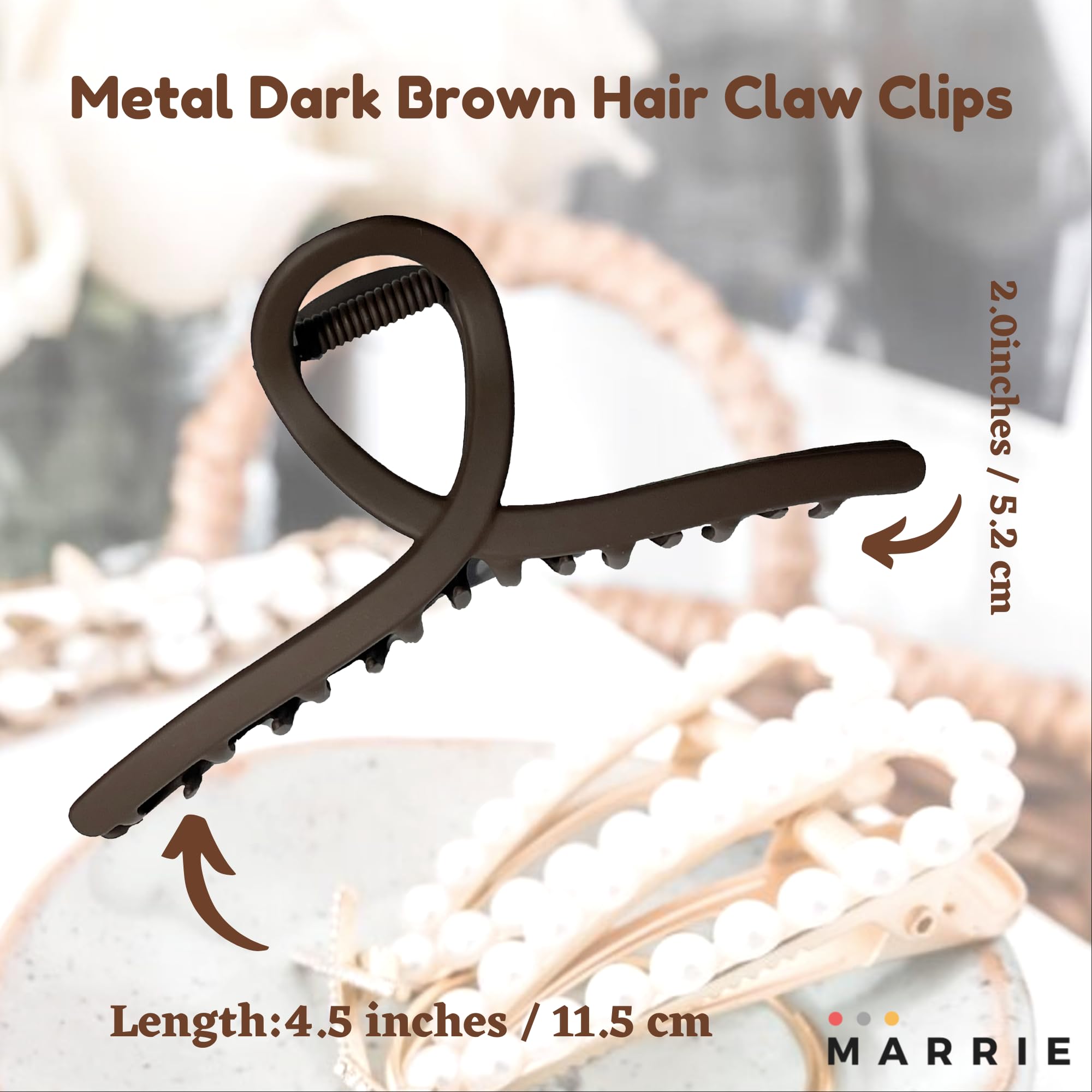 Hair Clips Large Metal Hair Claw Clips Strong Hold Vintage Shark Claw Clips Clamp Hair Accessories for Women Girls Thin Thick Hairs (Dark Brown x 2) - Image 2