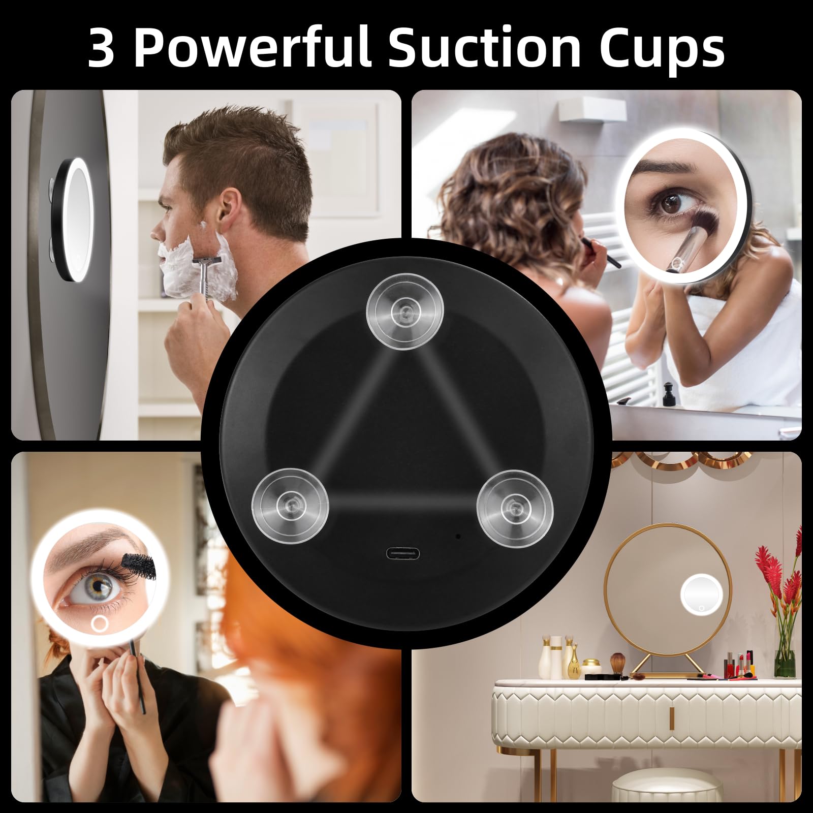 Miroir Grossissant 20x Avec Lumière LED - 3 Modes Réglables, 1500 MAh, Ventouses, Idéal Maquillage Et Voyage