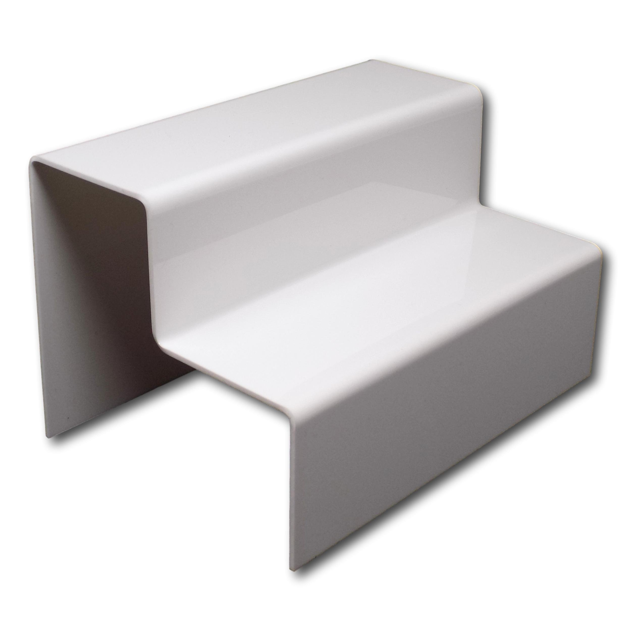 EPOSGEAR Two Step Tier Clear or Coloured Acrylic Plastic Retail Riser Counter Display Stands - Perfect for Shops, Stalls, Ornaments, Models etc (White, Small)