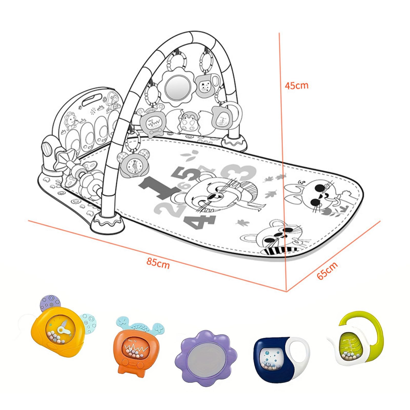 LN COZY CORNER Baby Play Mat Gym, 6-Mode Activity Mat with Kick-Activated Piano & Lights, with 5 Infant Sensory Baby Toys Extra Guardrail, Tummy Time Mat for Newborn Infants 0-12 Months (Blue) — view 4