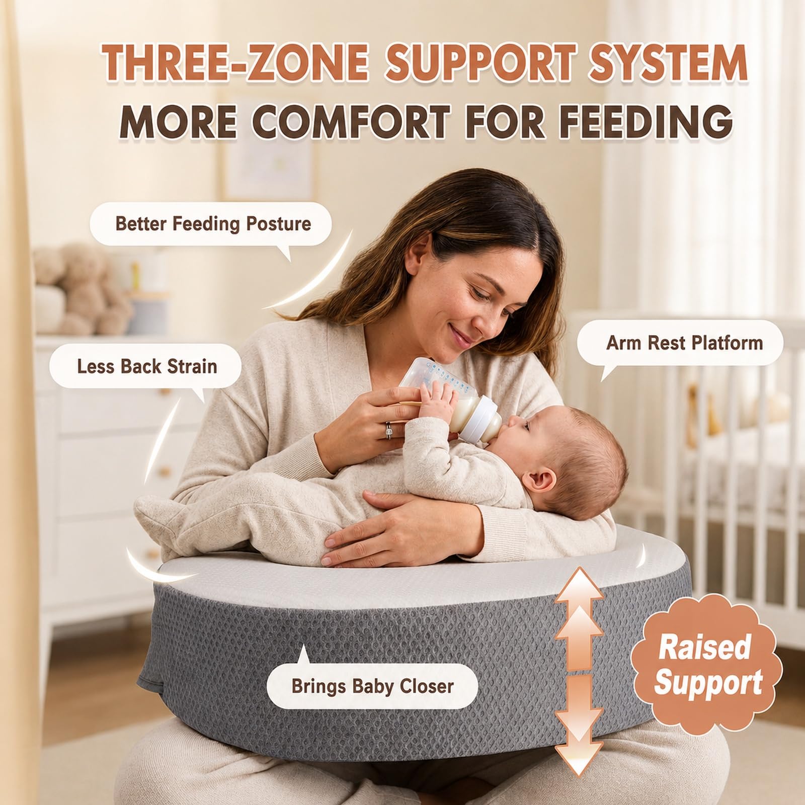 Almohada de lactancia de espuma viscoelástica, almohada de lactancia pionera de tamaño grande para comodidad ergonómica y apoyo, lactancia más fácil y saludable, apta para todos, funda