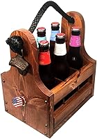 Vista 6 de Carrito de cerveza de madera personalizado con abrebotellas y colector magnético de tapas de botellas. Hecho a mano de madera rústica de seis