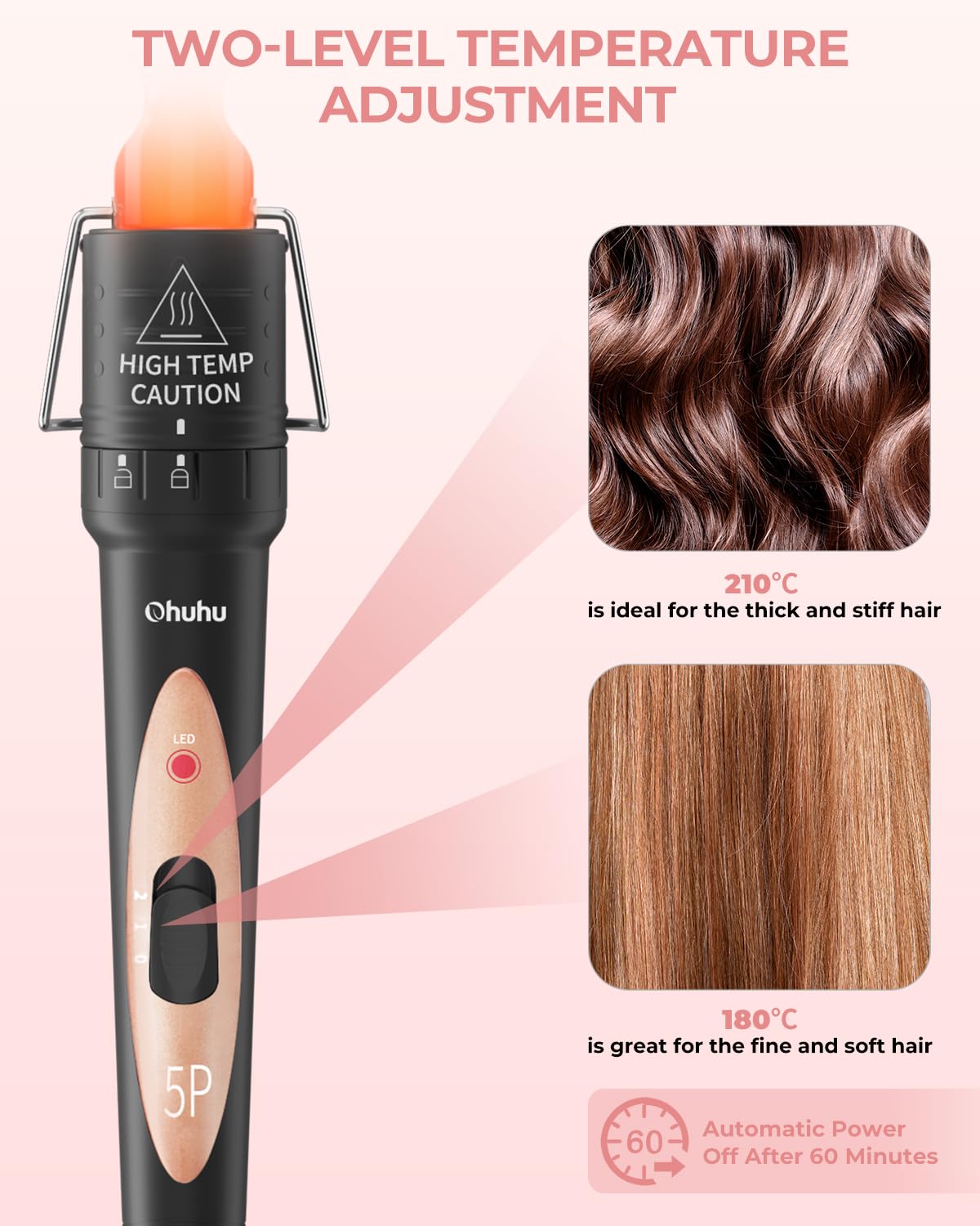 Rizador Pelo 5 en 1, Ohuhu Tenacillas De Pelo Profesional con Barril Cerámico Intercambiable y Guante Protector Para Todo Tipo de Cabello, Calentamiento Instantáneo y Temperatura Ajustable