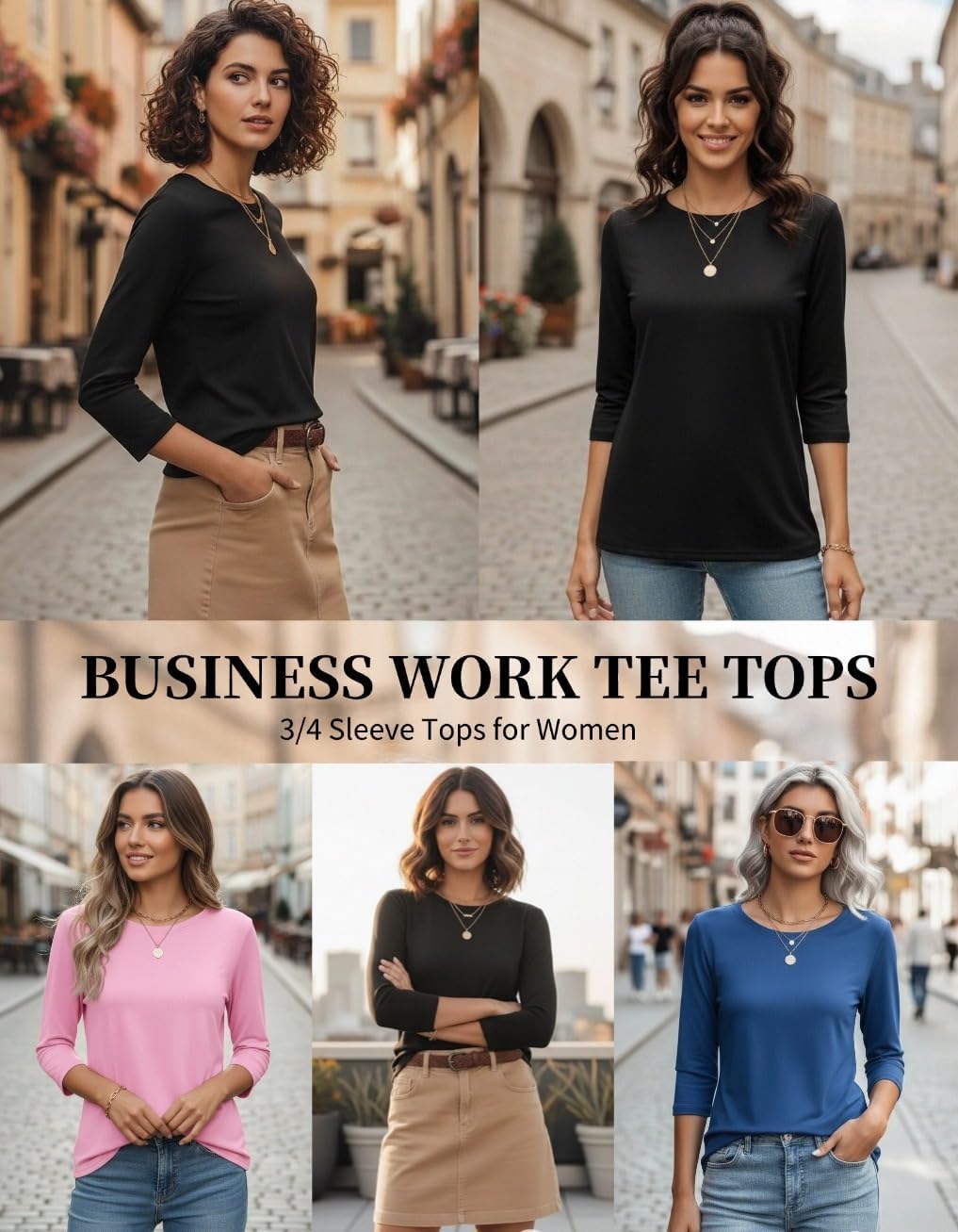 Zeagoo Women Tops 3 Pack 3/4 Sleeve Crewneck Cute Basics Tees Casual Fashion Spring Summer T Shirts Business Work Tee Top - Image 4