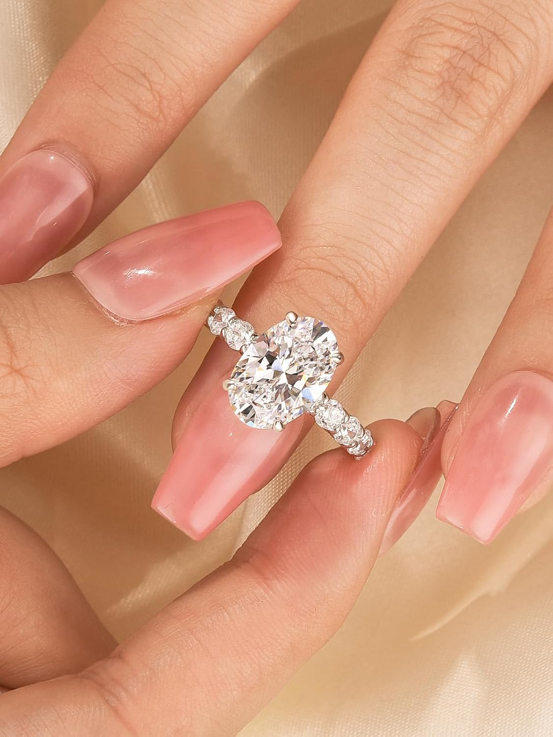 3.5CT Oval Cut Engagement Ring for Women, S925 Silver 5A Cubic Zirconia Ring with Accented Band, Wedding Jewelry Gift - Image 5