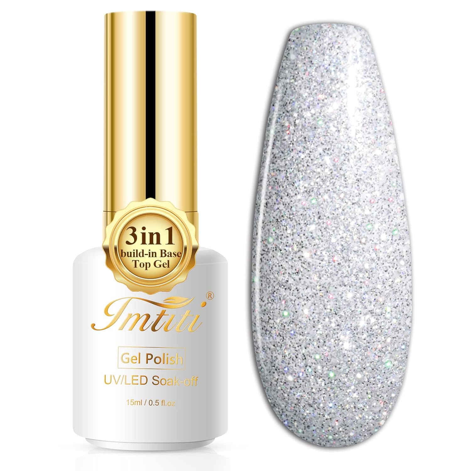 Imtiti Glitter Gel Nail Polish,1 Pcs 0.5 Fl Oz Silver