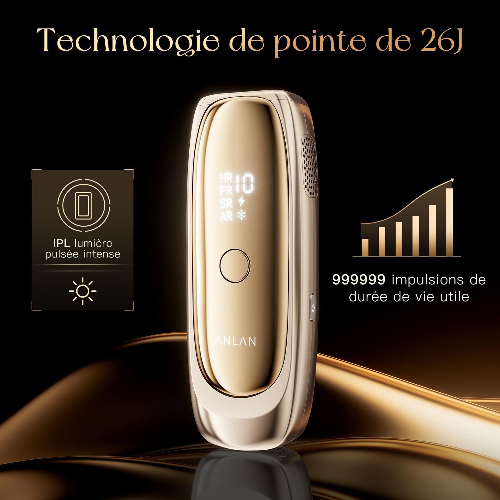ANLAN 26J Épilateur Lumière Pulsée avec Refroidissement Saphir Epilateur Laser 10 Niveaux et 4 Modes Lumiere Pulsee Epilation IPL pour Corps, Visage, Maillot – Femme & Homme