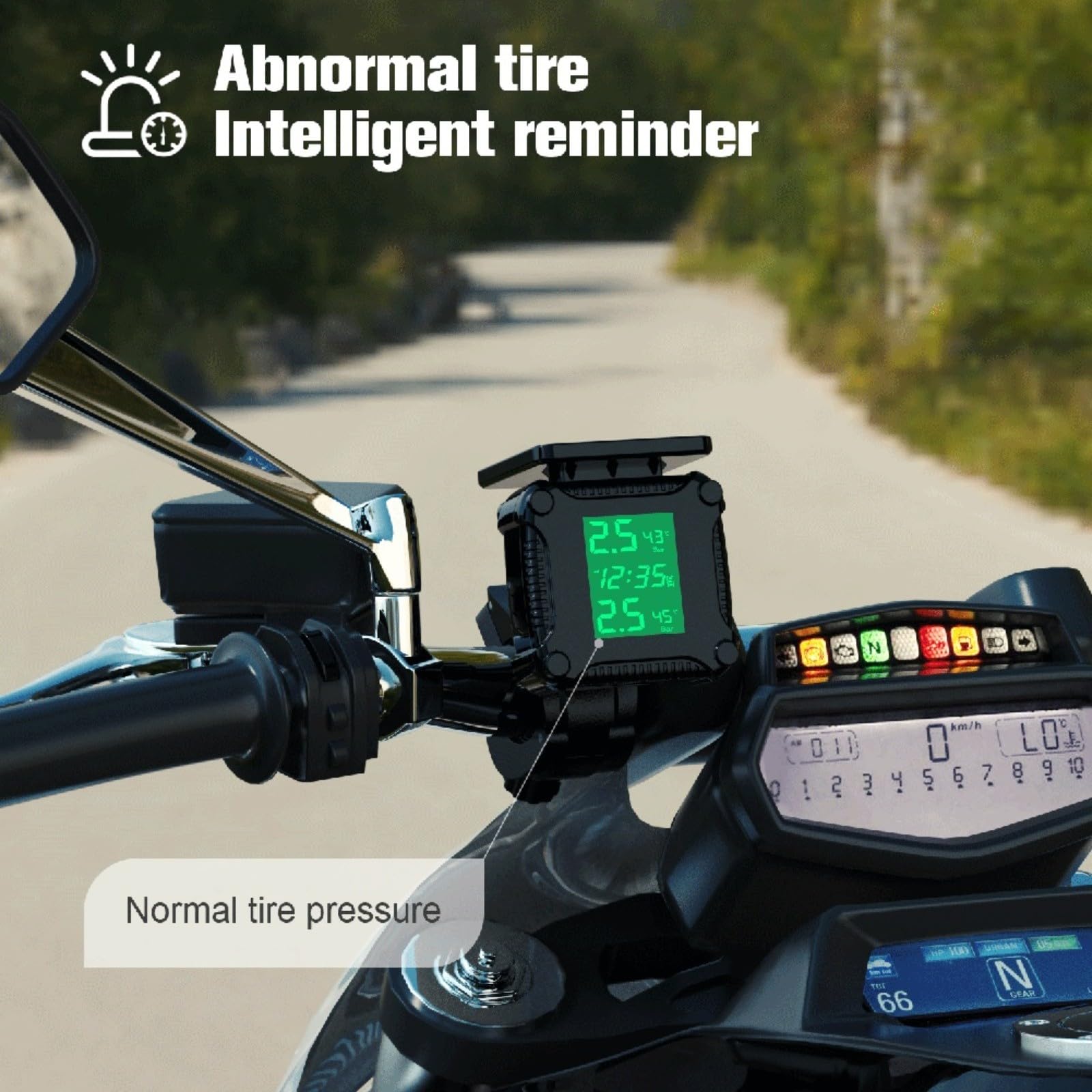 Monitoraggio della pressione dei pneumatici per moto ad energia solare, con schermo a colori, sensore wireless impermeabile IP67 ad alta precisione, per pendolarismo fuoristrada, nero (M8)
