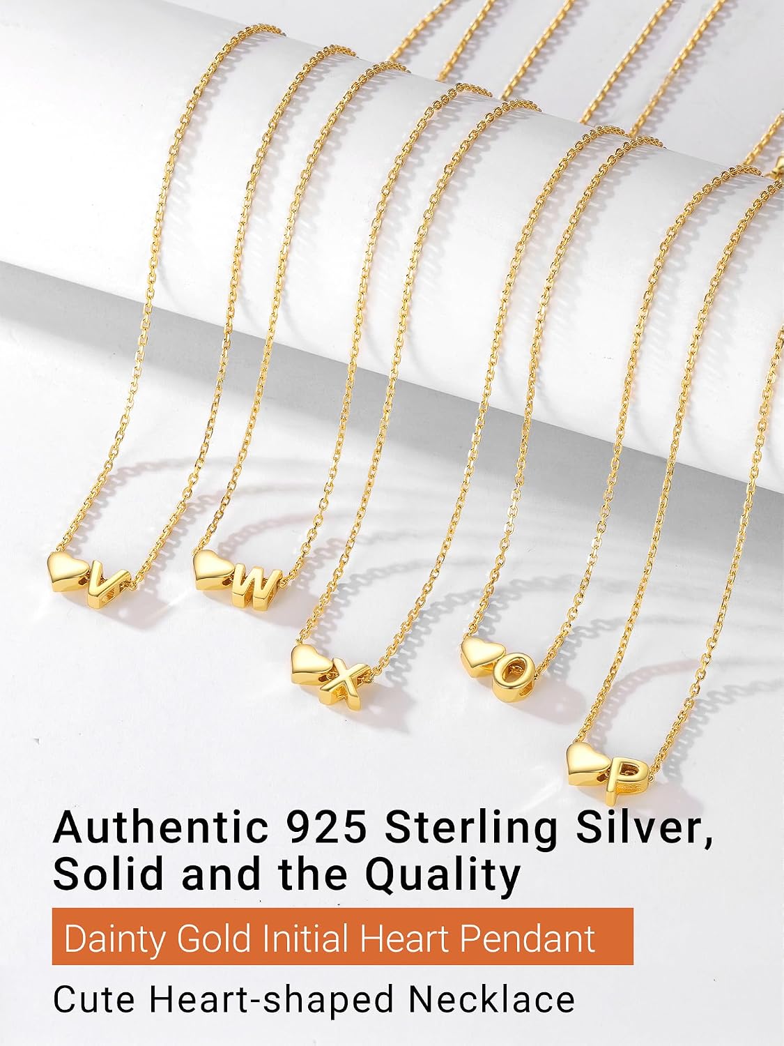 PROSILVER Initial Heart Necklace for Women, 925 Sterling Silver Tiny Heart Letter Necklace Siver, Gold Necklace, Come with Box