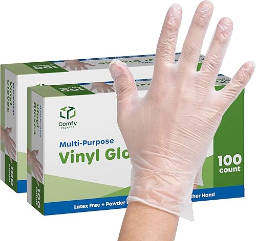 Miniatura 8 de Comfy Package 100 Pack Clear Powder Free Vinyl Disposable Plastic Gloves