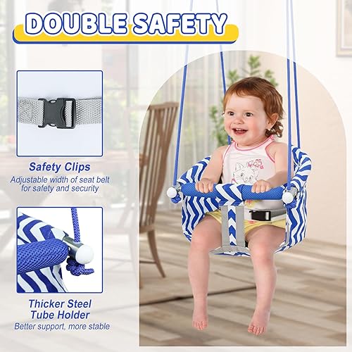 Miniatura 2 de Columpio cómodo para bebé, columpio para bebé de alta resistencia con cuerdas ajustables y arnés de seguridad, diseño resistente a las caídas,