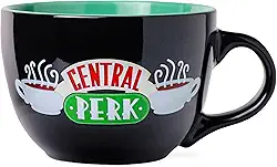 Silver Buffalo Caneca de cerâmica preta FRIENDS Central Perk grande para café, sopa, 680 g