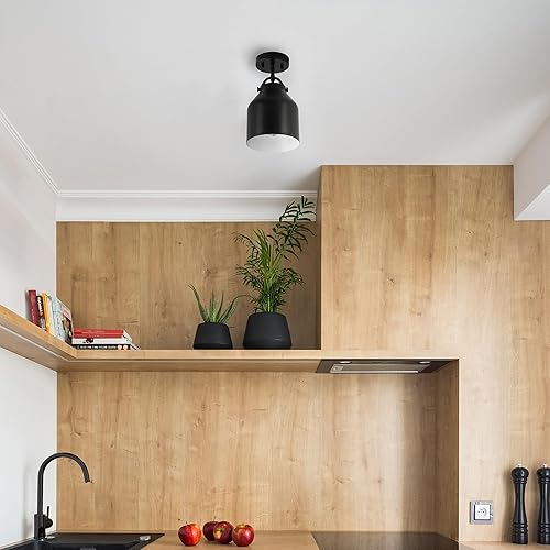 Miniatura 4 de Globe Electric 66000074 Lámpara de techo empotrada de 1 luz, negro mate, pantalla de metal, lámpara de techo, mejoras para el hogar, luces de